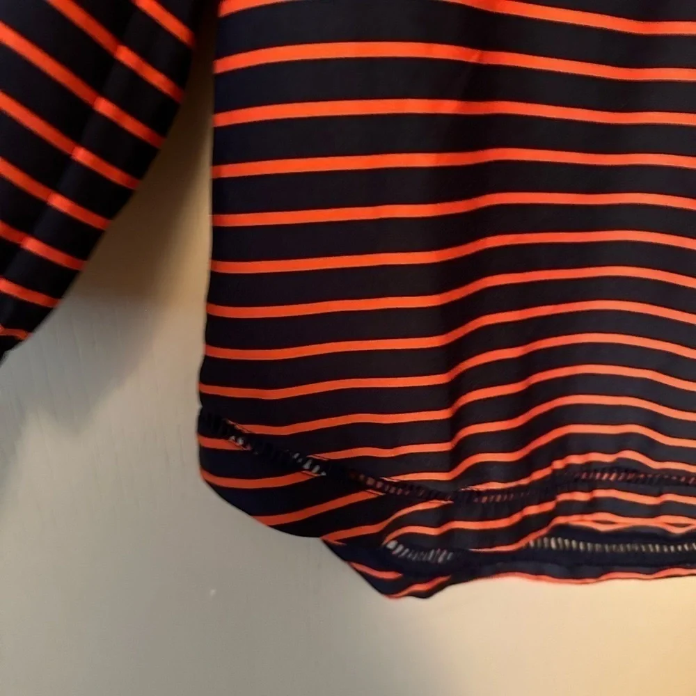 J. Crew Small Navy Orange Stripped Embellished Hem Blouse Preppy Nautical